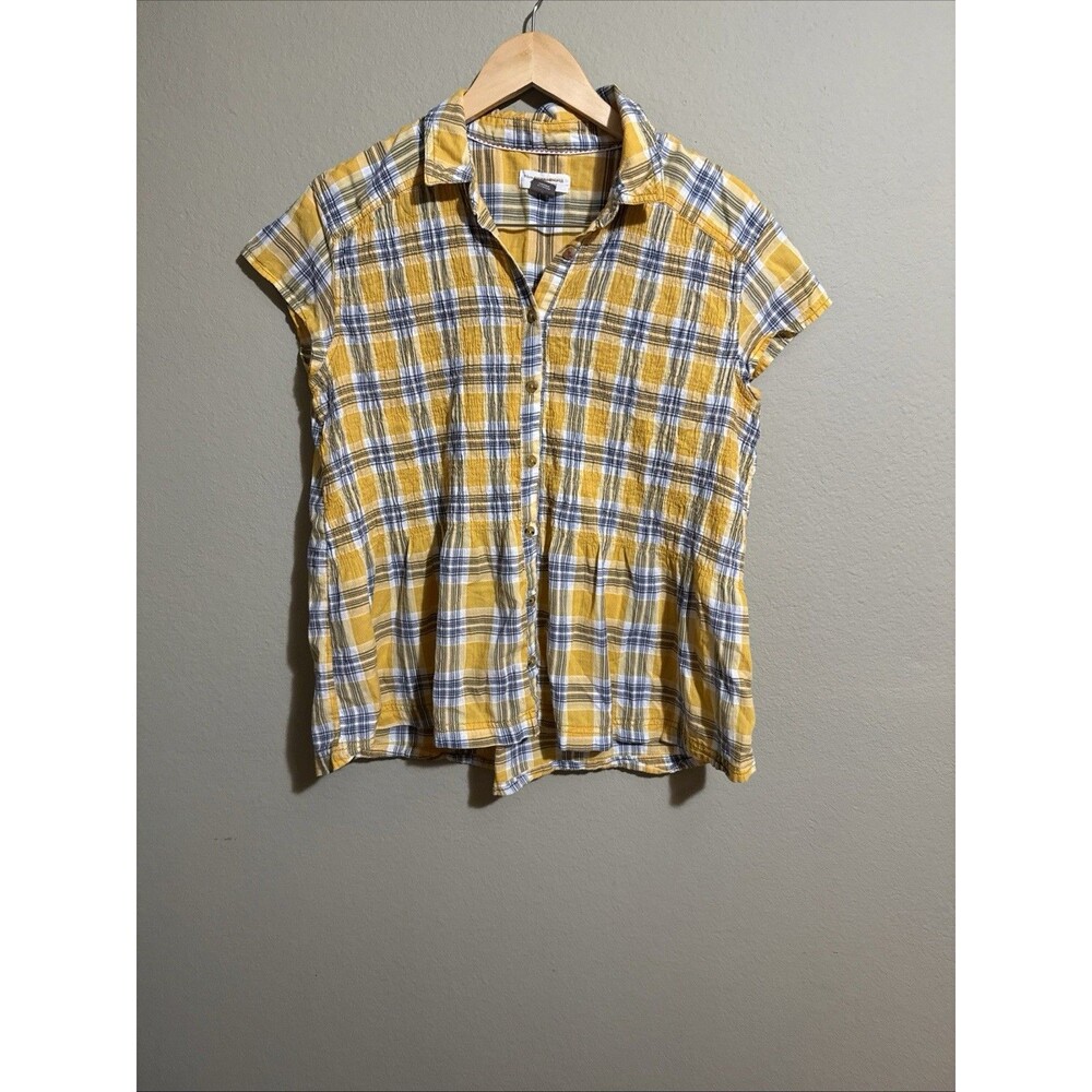 Pilcro And The Letterpress Anthro Plaid Top Mustard Yellow Tunic Blouse Sz Small